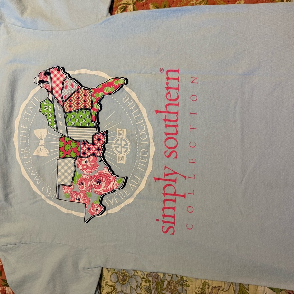 Simply Southern Sky Blue Tee with Pink Accents